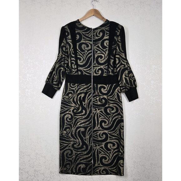 Kayla by Tally Taylor Sheath Midi Dress sz 14 Black Metallic Gold Stretch Fitted - Picture 7 of 16